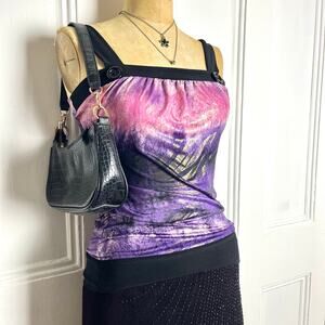 Tovia Purple/Pink Metallic Tank with Button Latches on Straps Y2K Fairy 2000s